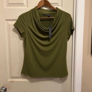 Tahari Green Draped Short Sleeve Blouse-Size medium